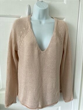 Light Cream V-Neck Knit Sweater for Women